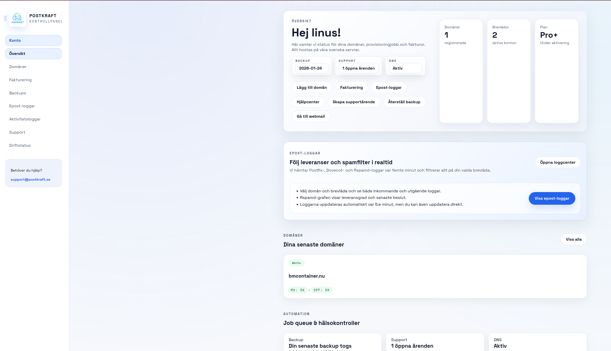 Skärmdump av postkraft.se